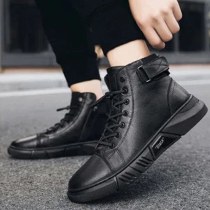 Męskie buty zimowe wysokie ocieplane botki casual w kolorze czarnym