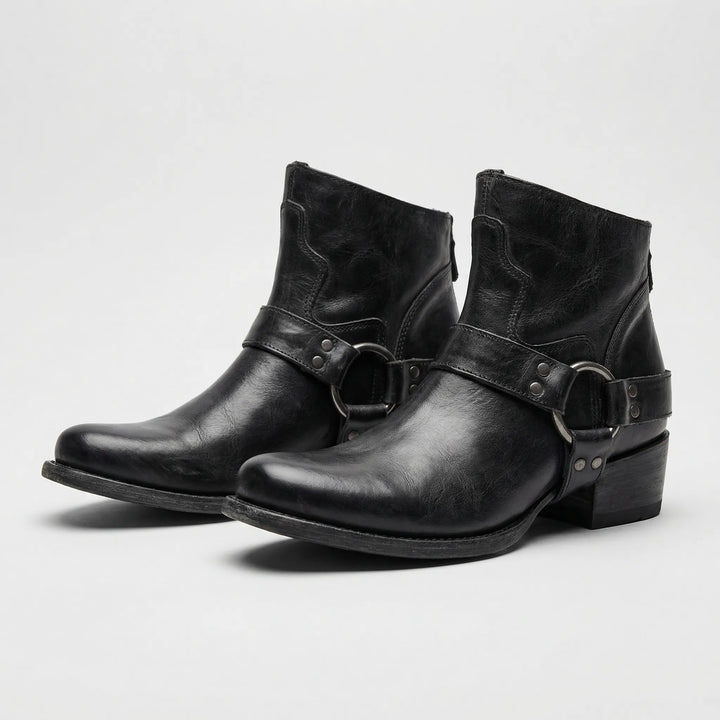 Para czarnych skórzanych botków damskich w stylu western