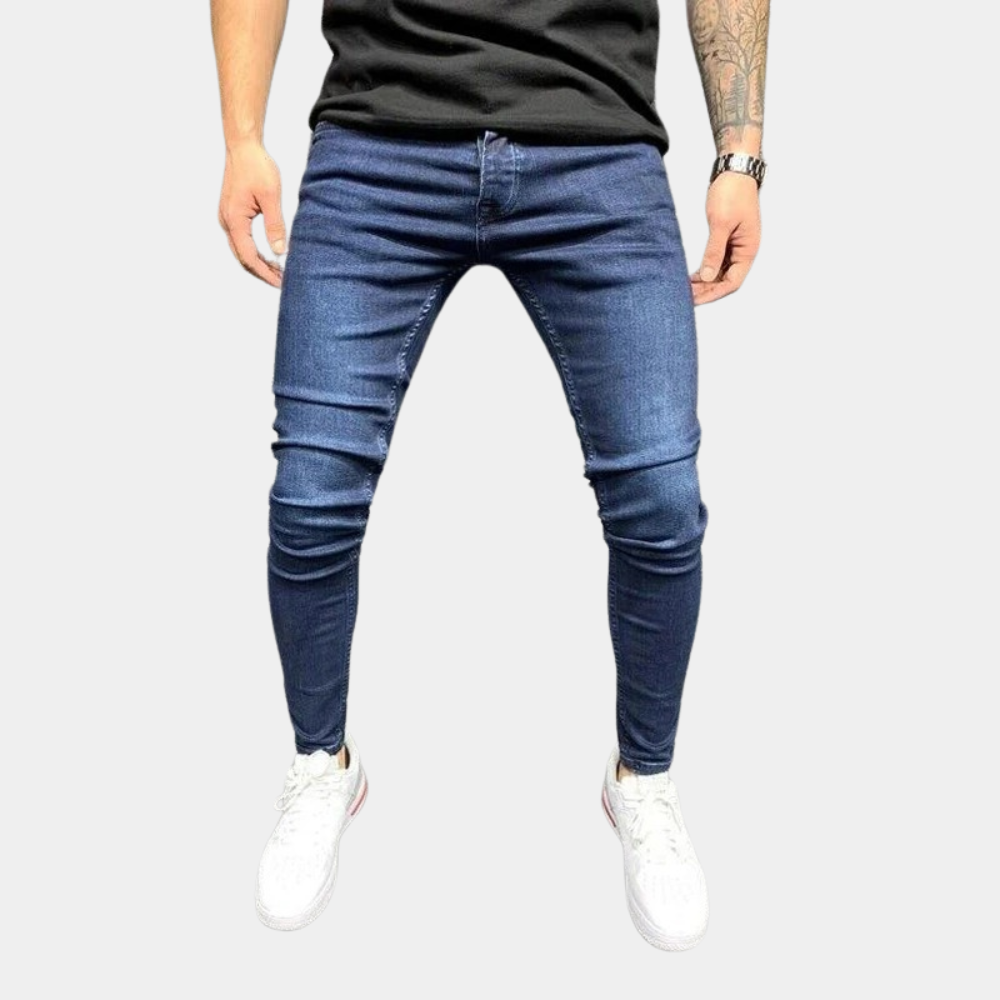 Męskie ciemnoniebieskie jeansy skinny w stylu casual