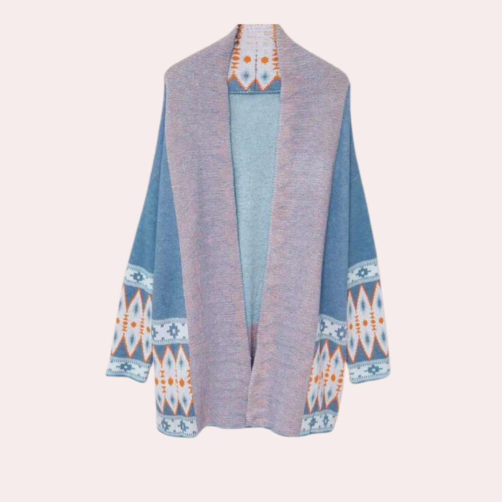 Ciemnoniebieski damski kardigan w stylu boho, elegancki sweter narzutka na wiosnę