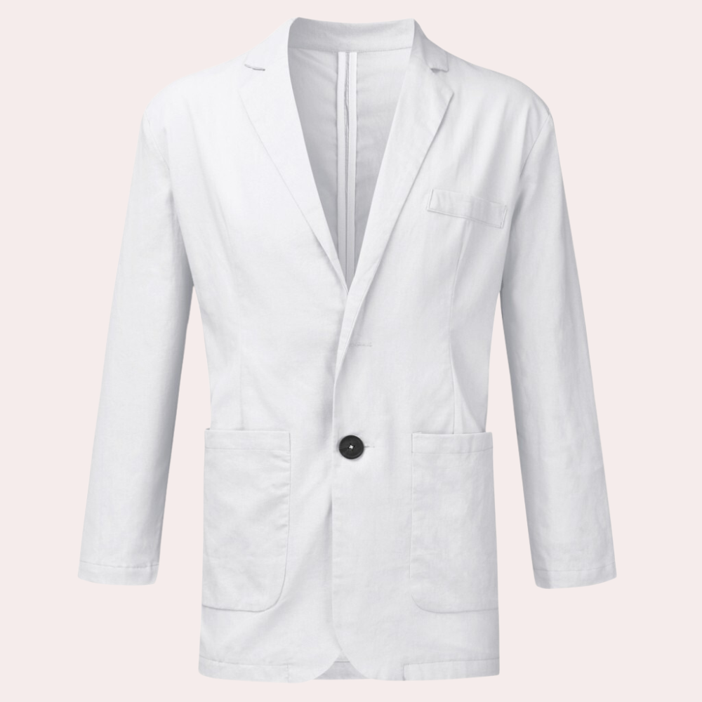 Biała męska marynarka slim fit na jasnym tle