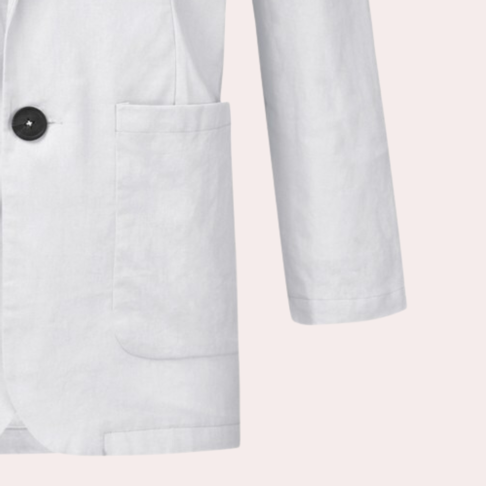 Męska lekka marynarka casualowa slim fit w zbliżeniu na materiał i klapy