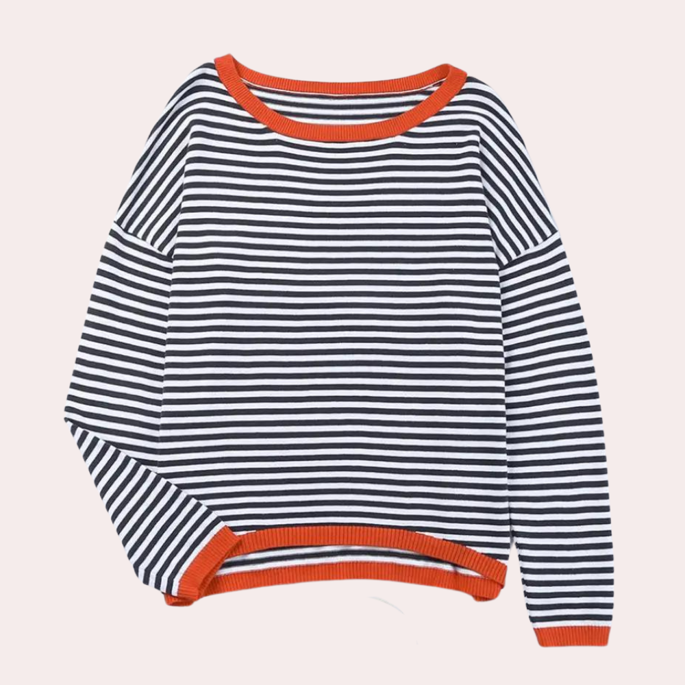 Damski sweter oversize w paski z długim rękawem, widok z tyłu