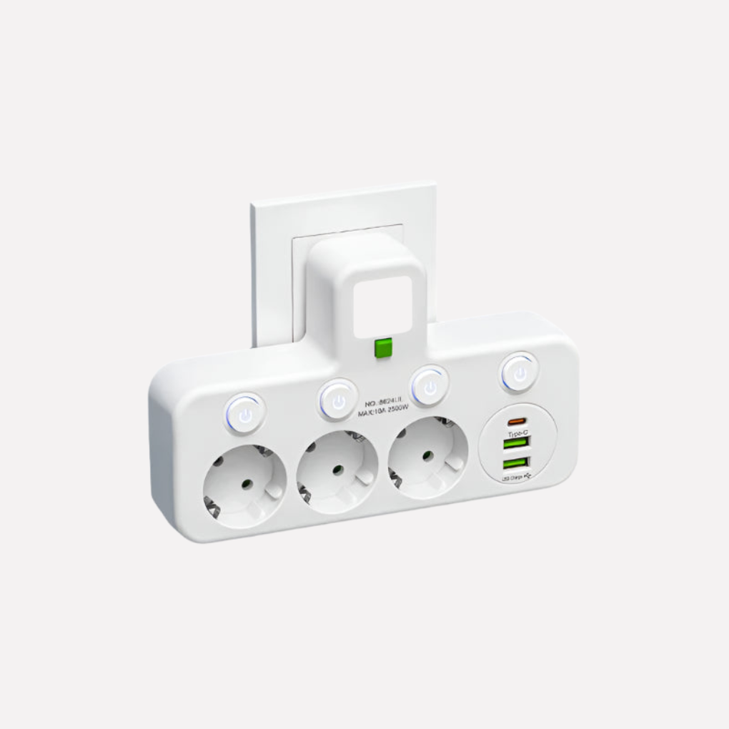 Biała listwa zasilająca z dodatkowymi portami USB-A i USB-C