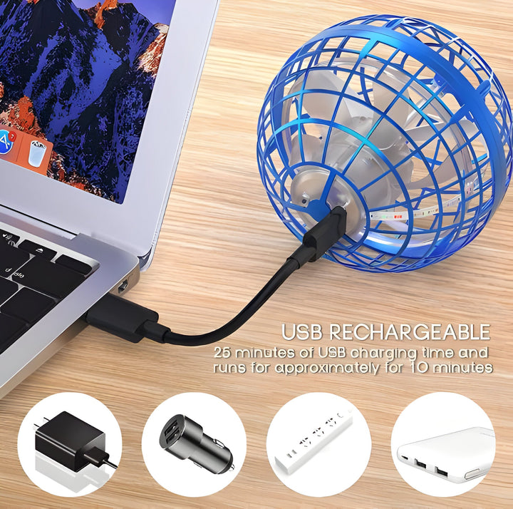 Ładowanie latającej kuli za pomocą kabla USB podłączonego do laptopa