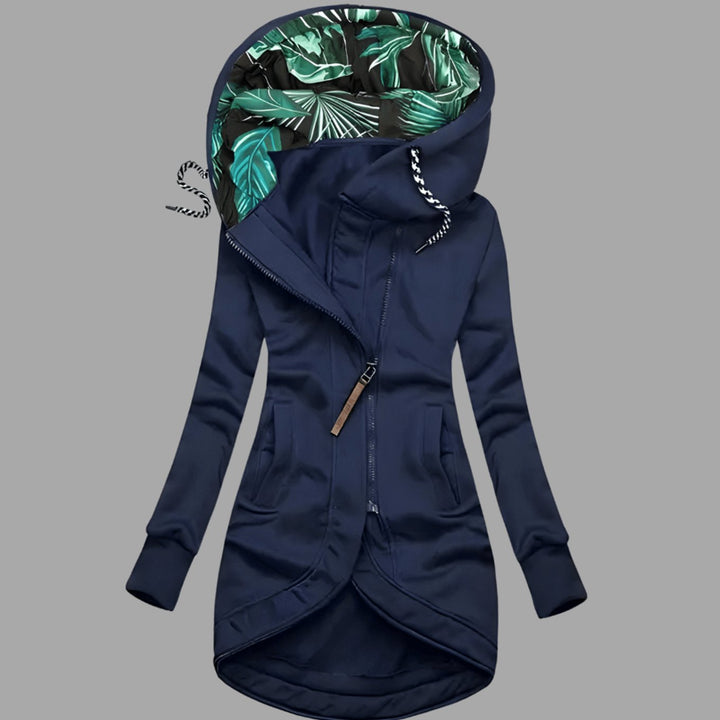 Granatowa damska zimowa kurtka softshell z kapturem