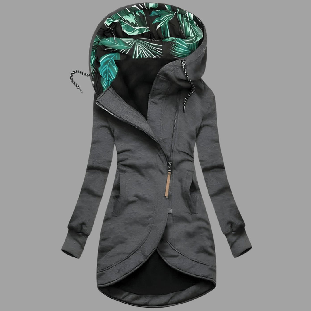 Szara damska zimowa kurtka softshell z kapturem
