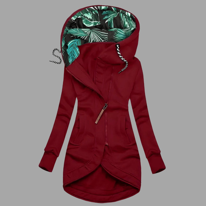 Damska długa kurtka zimowa softshell z kapturem, tył