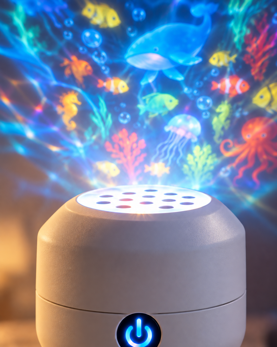 Obrotowy projektor LED z dynamicznymi efektami świetlnymi jako nastrojowa lampka nocna