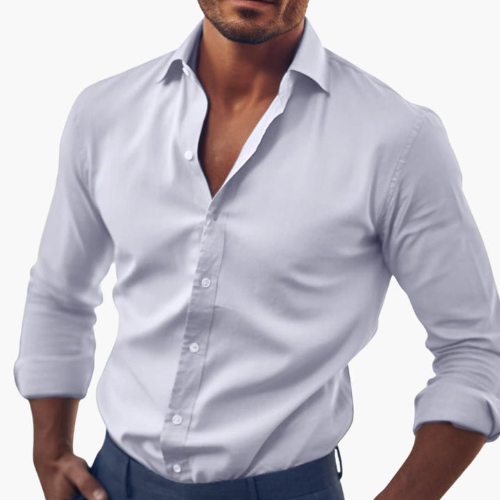 Męska elegancka koszula slim fit z długim rękawem, widok z tyłu