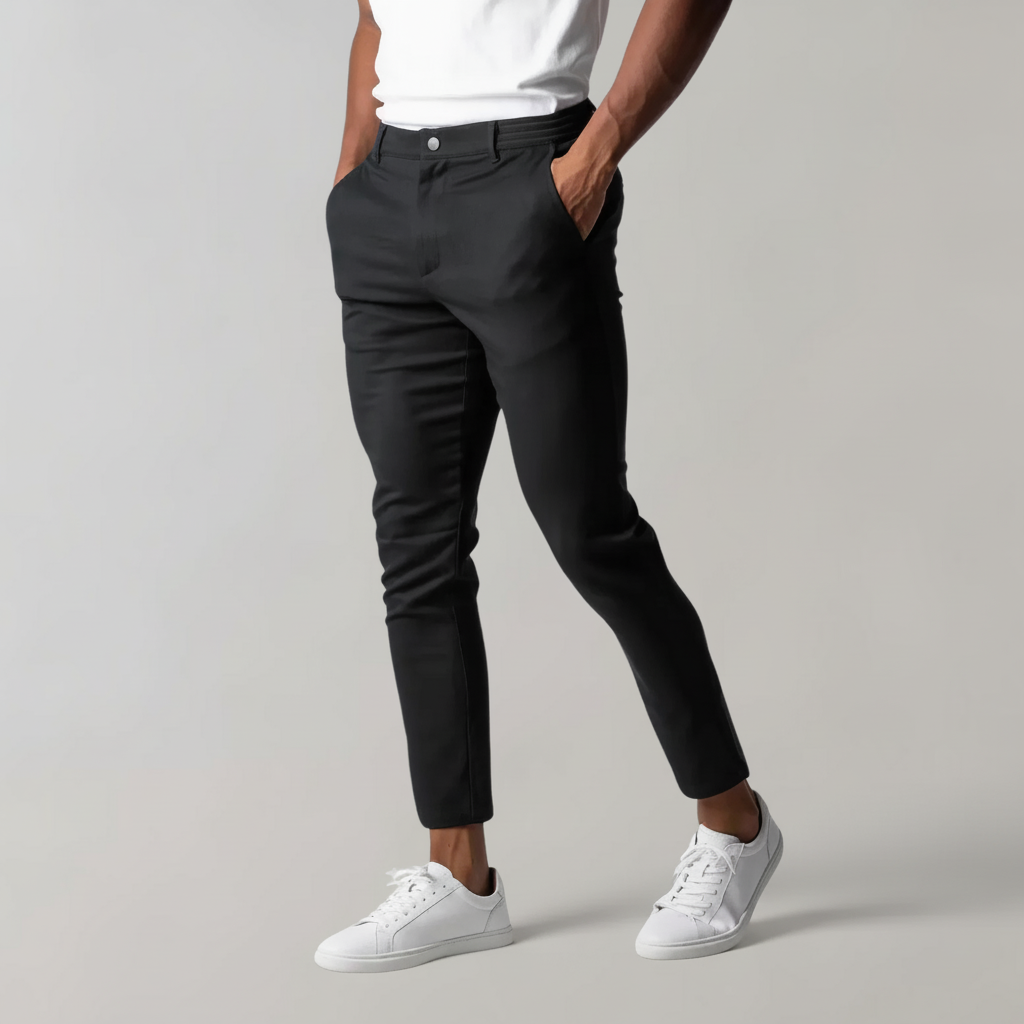 Czarne męskie chinosy slim fit, eleganckie spodnie do biura