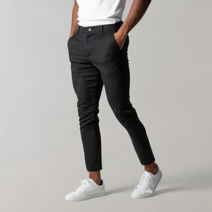 Czarne męskie chinosy slim fit, eleganckie spodnie do biura