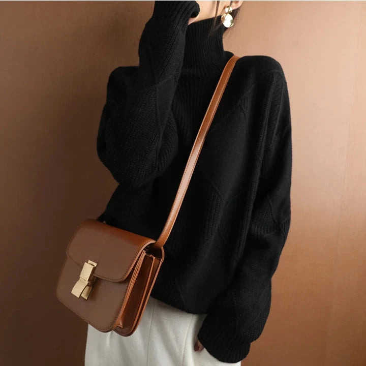 Stylowy sweter damski z golfem, luźny krój oversize na zimę