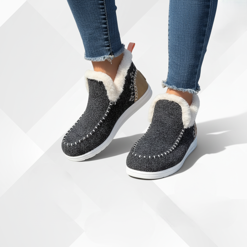 Miękkie buty zimowe damskie ComfyGlide w zbliżeniu na materiał