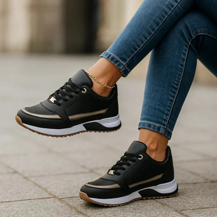 Lekkie damskie sneakersy ortopedyczne w odcieniu beżowym, widok z profilu na wygodne obuwie codzienne