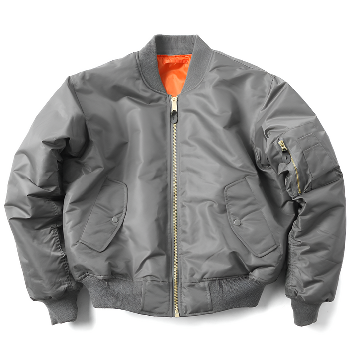 Unisex klasyczna kurtka bomberka w stylu casual, widok z boku