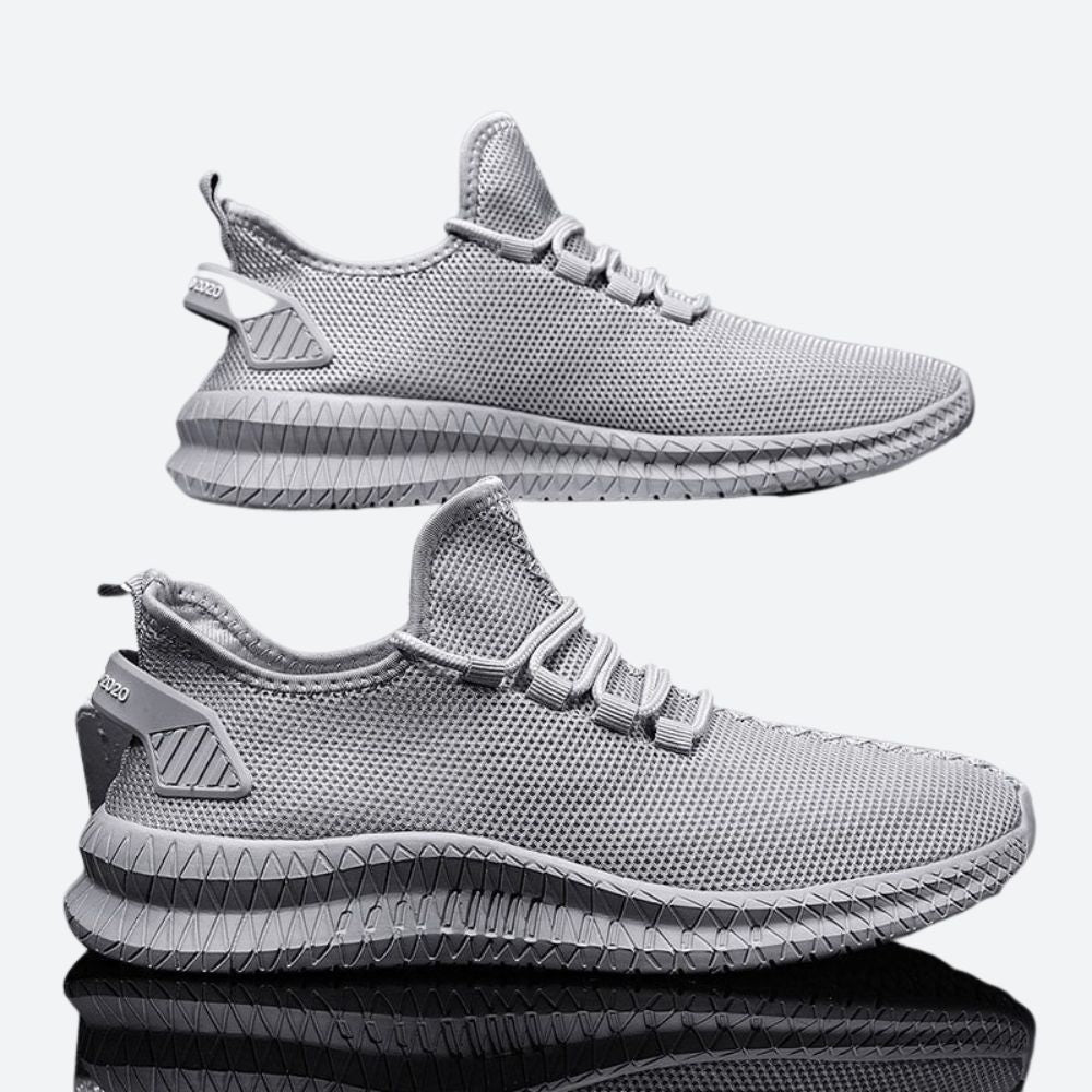 Męskie lekkie sneakersy sportowe z przewiewnej dzianiny w kolorze brązowym, czarnym, białym i szarym - wygodne obuwie na lato