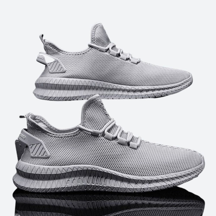 Męskie lekkie sneakersy sportowe z przewiewnej dzianiny w kolorze brązowym, czarnym, białym i szarym - wygodne obuwie na lato