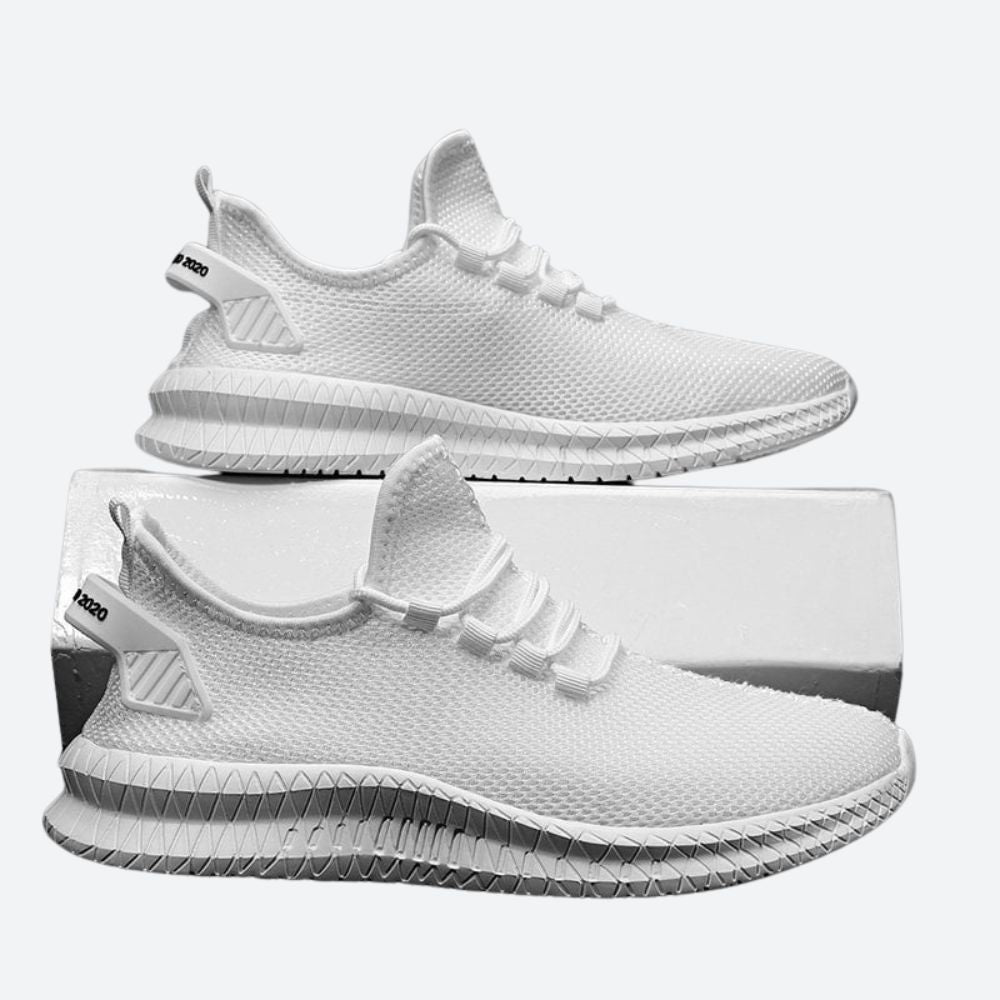 Białe męskie sneakersy sportowe o przewiewnej konstrukcji