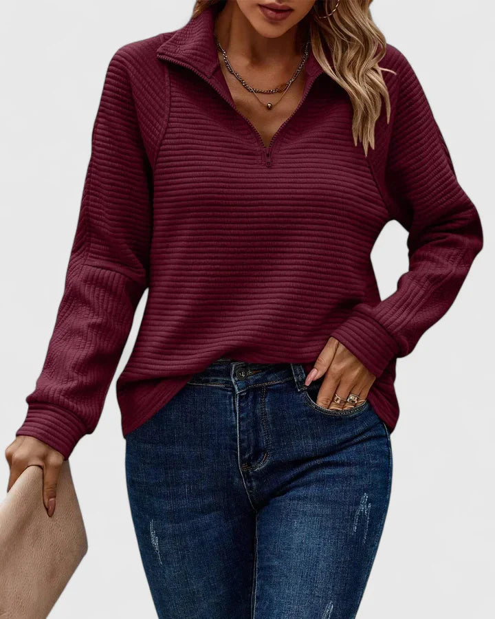 Elegancki sweter damski z zamkiem – stylizacja wizytowa i modny sweter na co dzień
