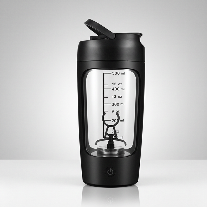 Elektryczny shaker do odżywek 500 ml z widoczną miarką i ergonomicznym uchwytem