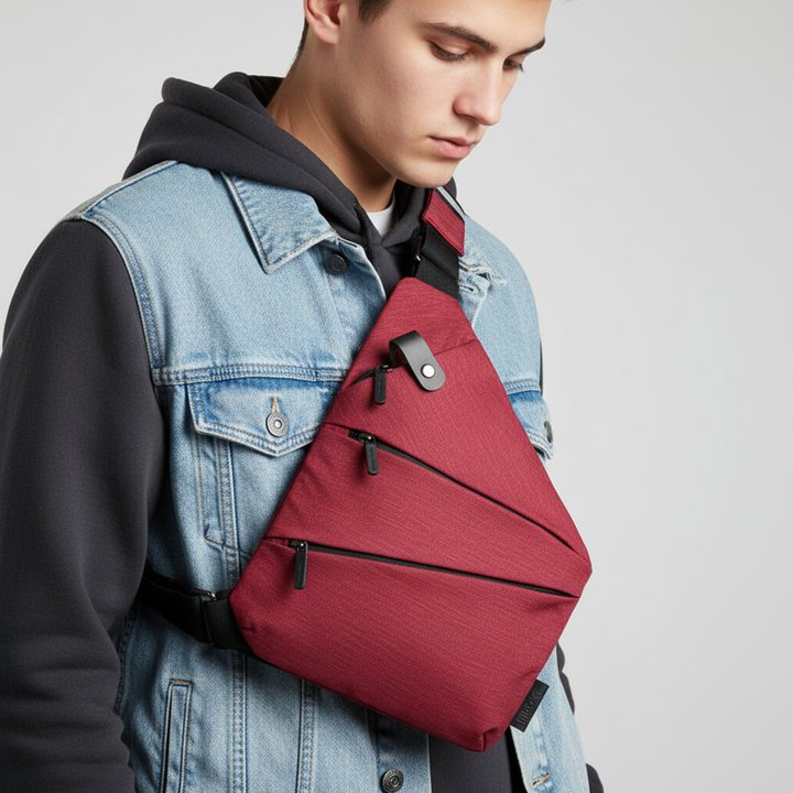 Tył męskiej torby na ramię SafePack z oddychającą siateczką