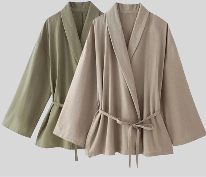 Wygodny dwuczęściowy zestaw damski, luźne kimono i spodnie, letnia moda