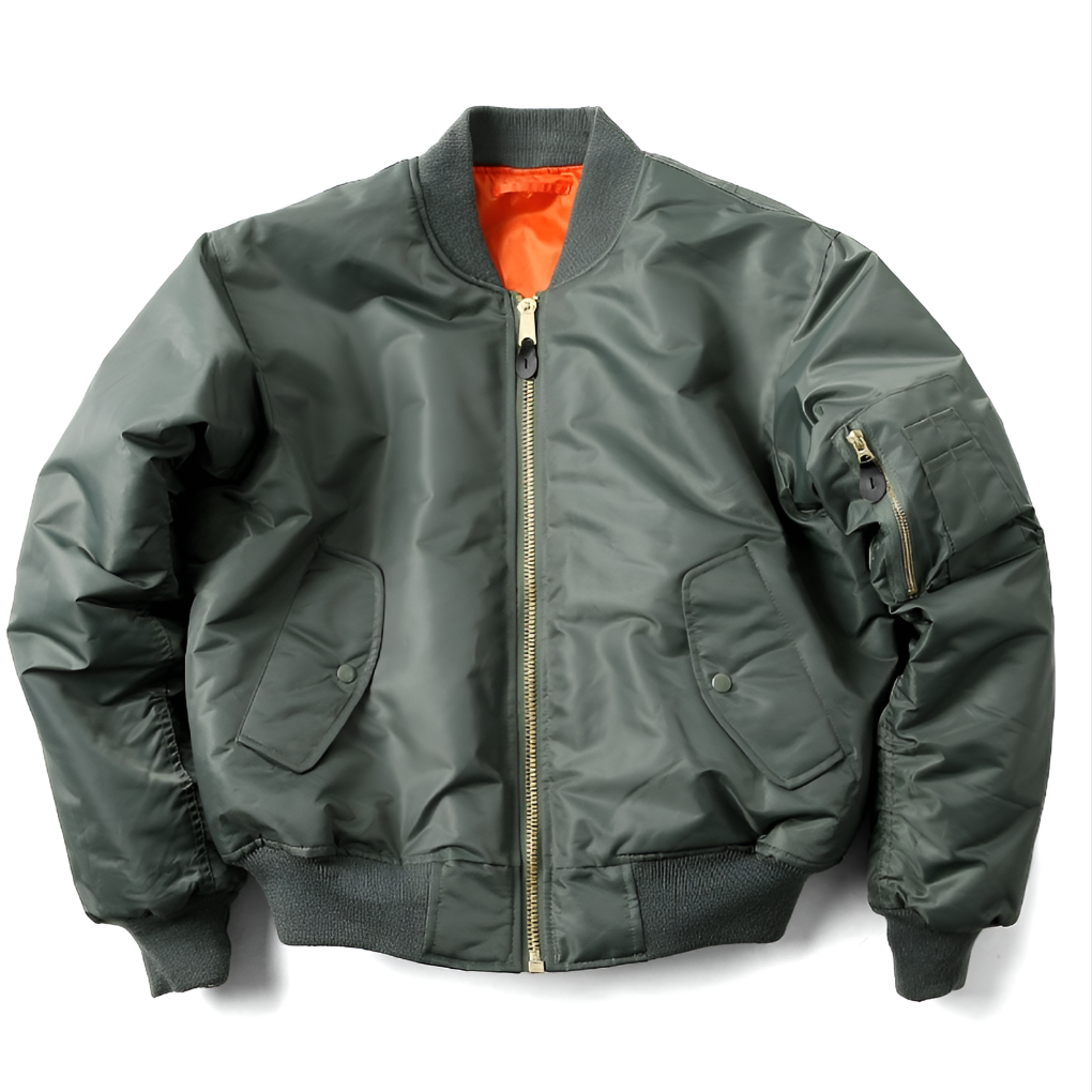 Zielona klasyczna kurtka bomber unisex na białym tle