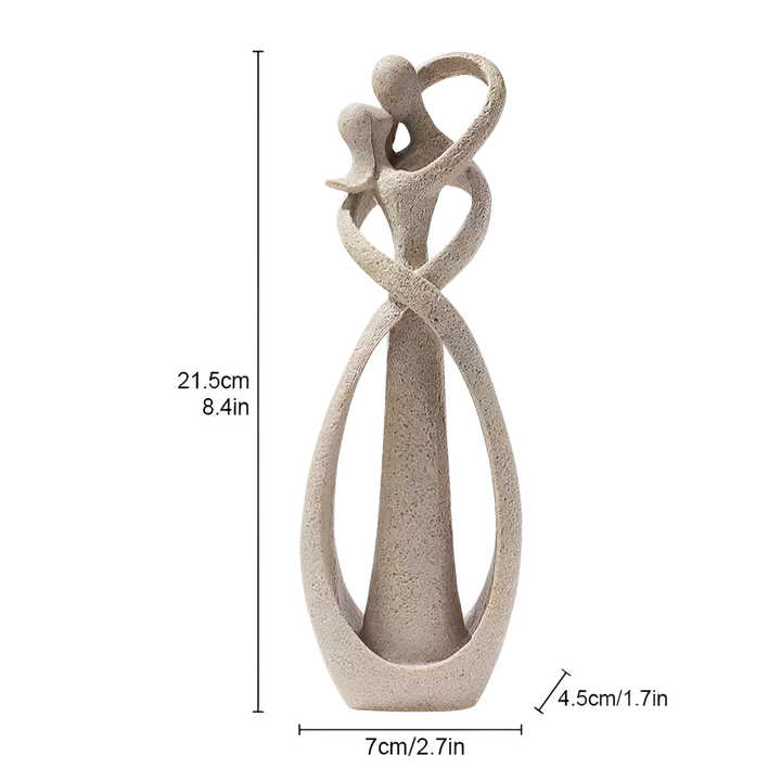 Wymiary abstrakcyjnej rzeźby Czas miłości wynoszące 21,5 na 7 na 4,5 cm
