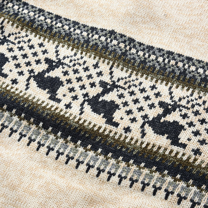 Elegancki sweter męski z suwakiem i zimowym wzorem