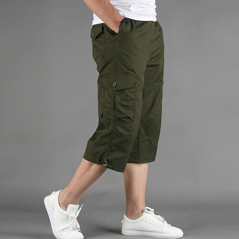 Wygodne męskie spodnie z kieszeniami w stylu militarnym letnie