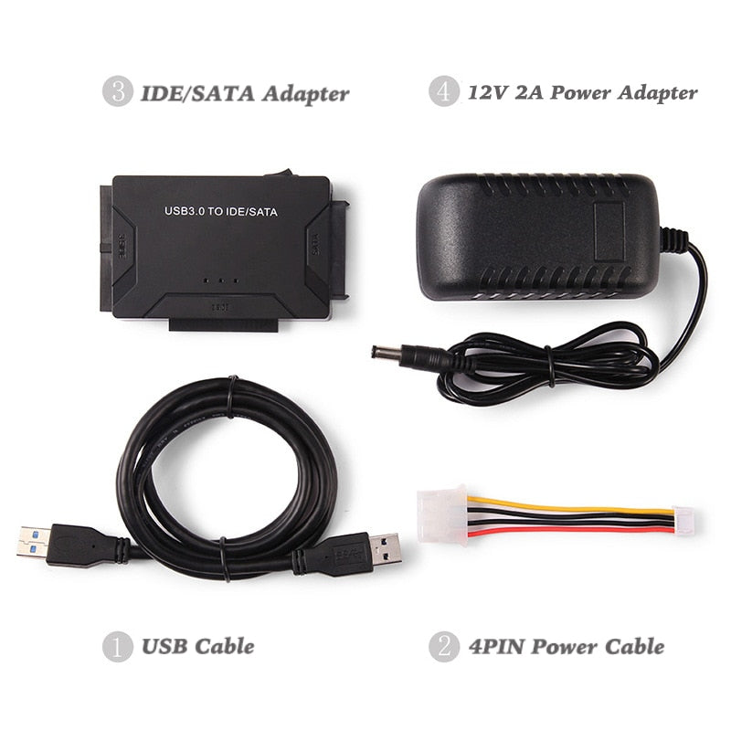 Zbliżenie na porty adaptera usb do dysków HDD i SSD z diodami LED