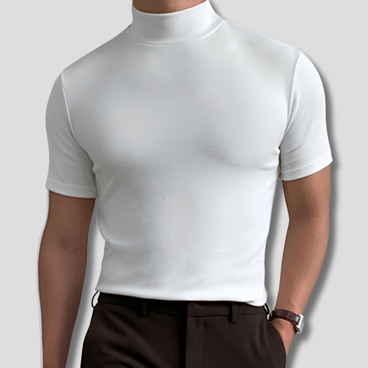 Męski biały t-shirt z golfem i krótkim rękawem