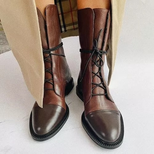 Brązowe damskie buty sznurowane w stylizacji