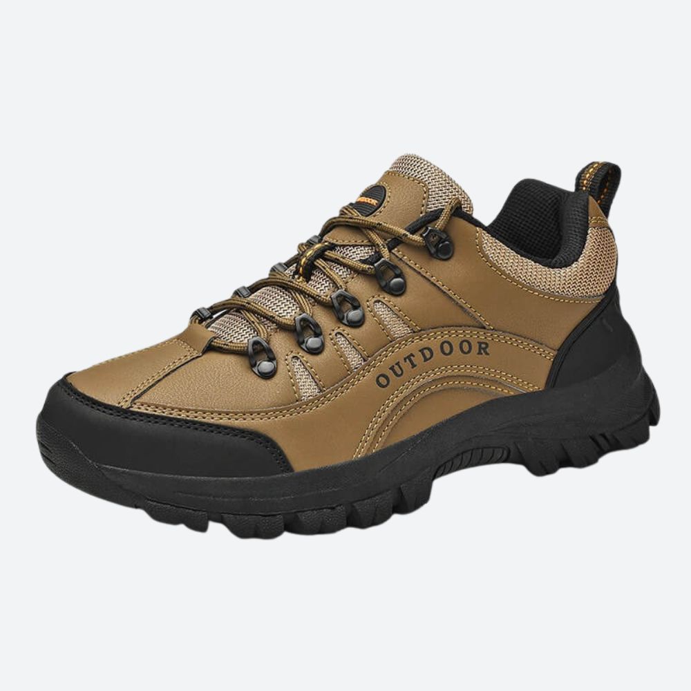 Beżowe męskie buty trekkingowe outdoor z sznurowaniem
