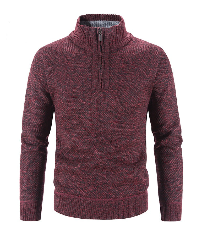 Stylowy ciepły sweter męski z zamkiem w pełnej krasie, tył produktu