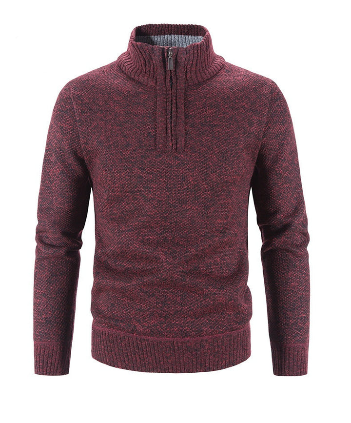 Stylowy ciepły sweter męski z zamkiem w pełnej krasie, tył produktu