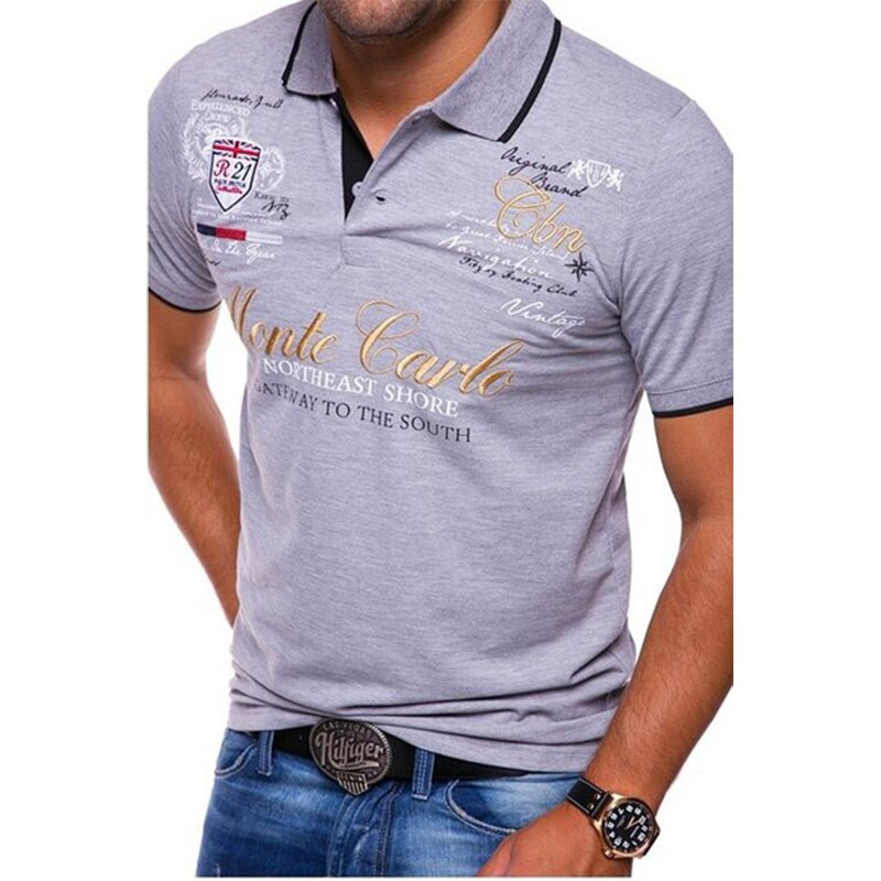 Męska koszulka polo MonteCarlo z nadrukiem, tył eleganckiej letniej odzieży