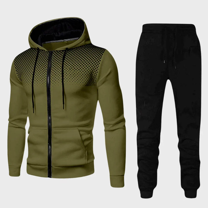 Męski dres sportowy PowerTrack w kolorze khaki z czarnymi spodniami