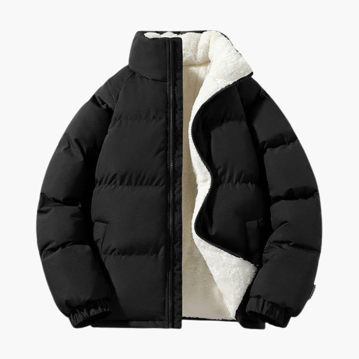 Ciepła kurtka męska zimowa pikowana, zbliżenie na suwak i materiał