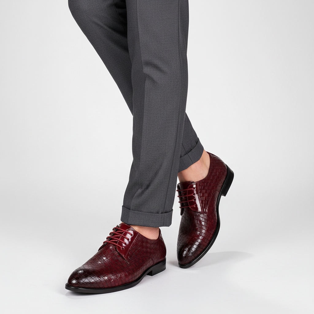 Bordowe męskie buty wizytowe Gordon ze sznurowaniem, eleganckie obuwie
