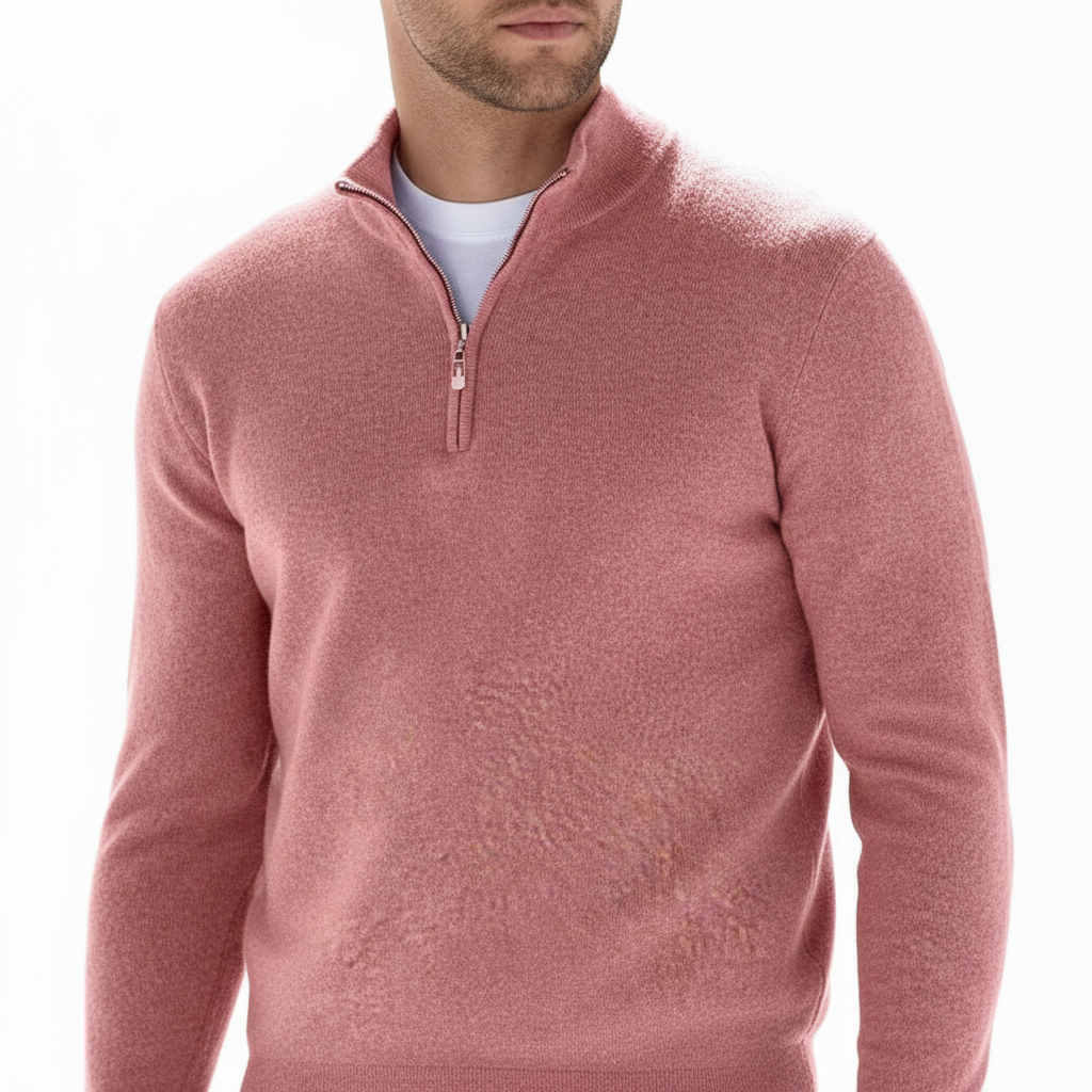 Odzież męska, elegancki sweter z zamkiem, faktura dzianiny