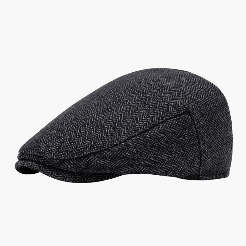 Męska czapka z daszkiem w elegancką jodełkę, styl klasyczny