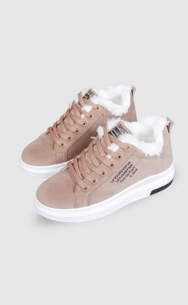 Beżowe damskie sneakersy zimowe Jovie na grubej podeszwie