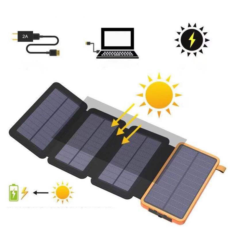 Rozłożony power bank słoneczny z czterema panelami