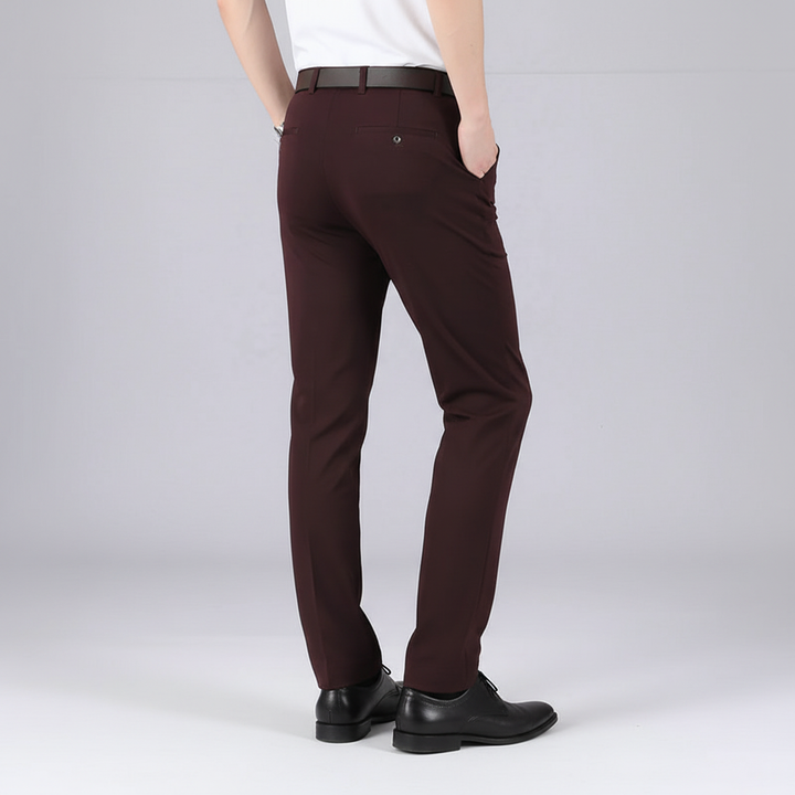 Męskie eleganckie spodnie stretch Henry w kolorze granatowym, widok z tyłu
