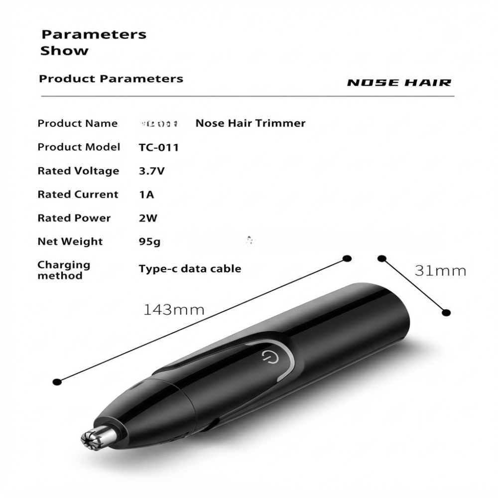 Bezprzewodowy trymer do nosa i uszu z kablem USB w zestawie