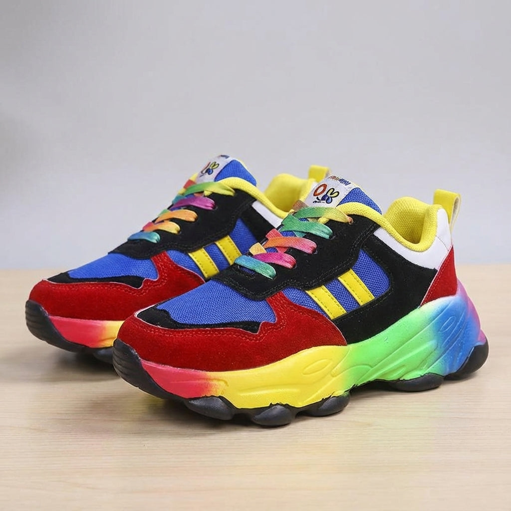 Damskie kolorowe buty sportowe sneakersy z tęczową podeszwą