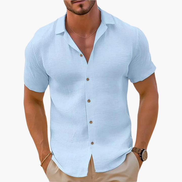 Męska letnia koszula z krótkim rękawem Lorenzo prezentująca modny styl casual
