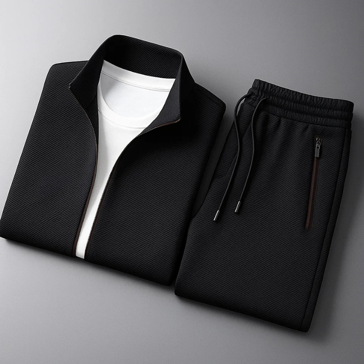 Czarny dres męski sportowy, bluza i wygodne spodnie joggery, komplet dresowy